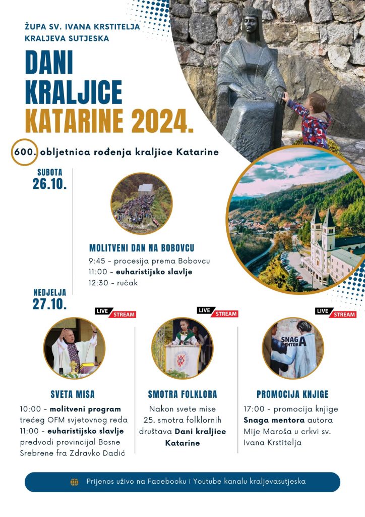 Plakat Dana kraljice Katarine 2024. s programom proslave u Kraljevoj Sutjesci