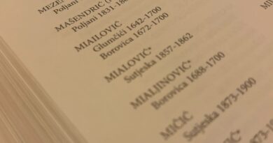 Stranica knjige s prezimenima i godinama zabilježenima u sutješkom kraju