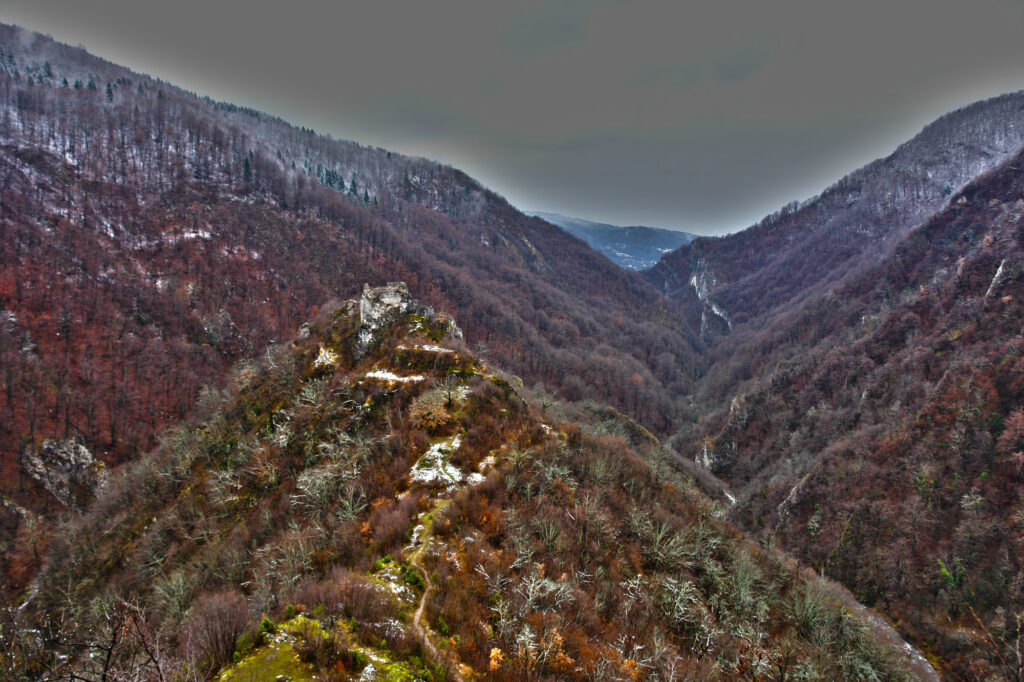 Ostatci kraljevskog grada Bobovca iznad šumovite doline