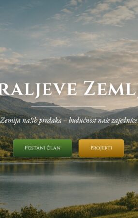 Naslovnica web-stranice udruge Kraljeve Zemlje s krajolikom uz jezero