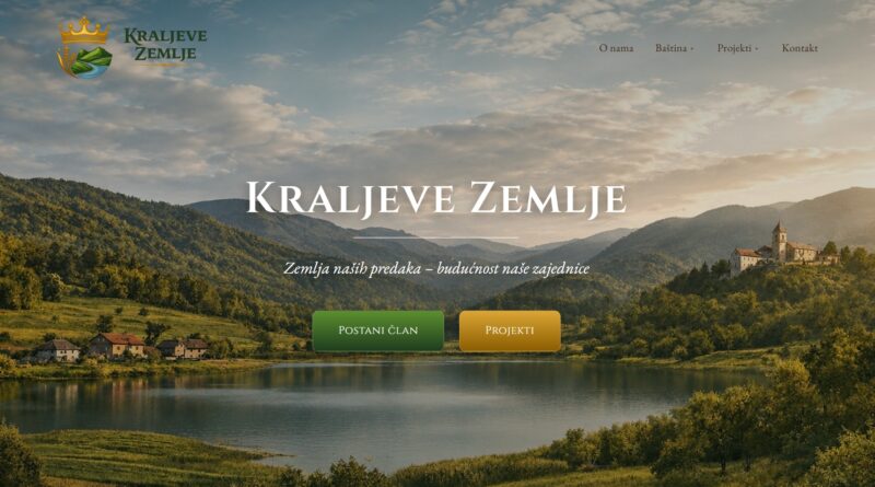 Naslovnica web-stranice udruge Kraljeve Zemlje s krajolikom uz jezero