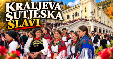 Promotivna ilustracija vloga Kraljeva Sutjeska slavi s motivima narodnih nošnji i samostana