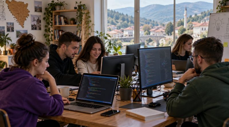 Ilustrativni prikaz mladih u digitalnom radnom prostoru